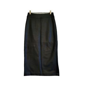 Halogen Vegan Leather Skirt Size 2 Black Lined Retro Midi Pencil Office